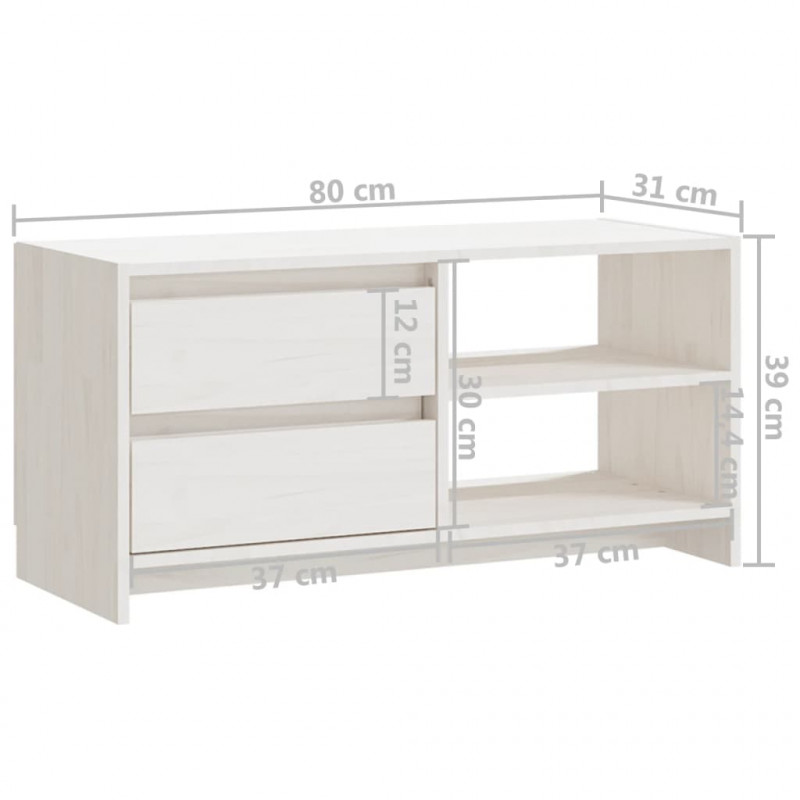 Szafka pod telewizor, biała, 80x31x39 cm, lite drewno sosnowe