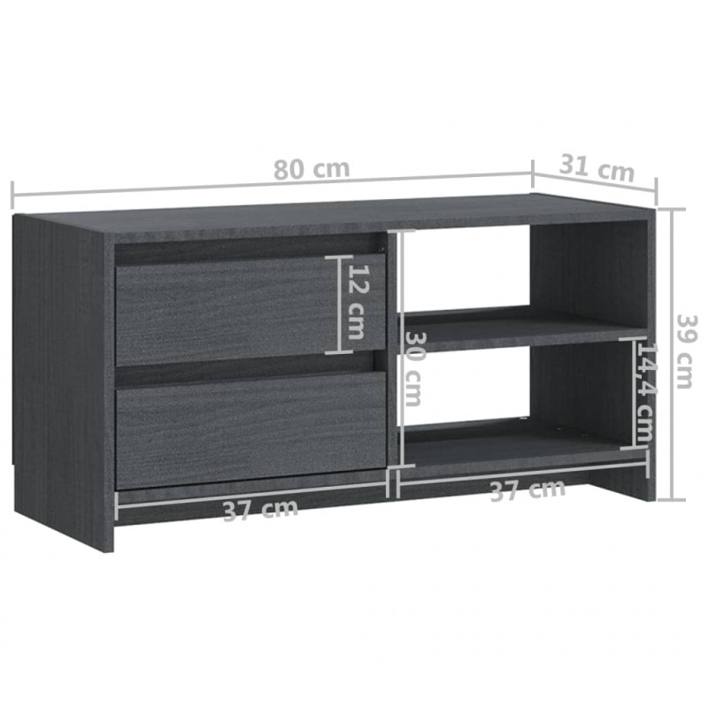 Szafka pod telewizor, szara, 80x31x39 cm, lite drewno sosnowe