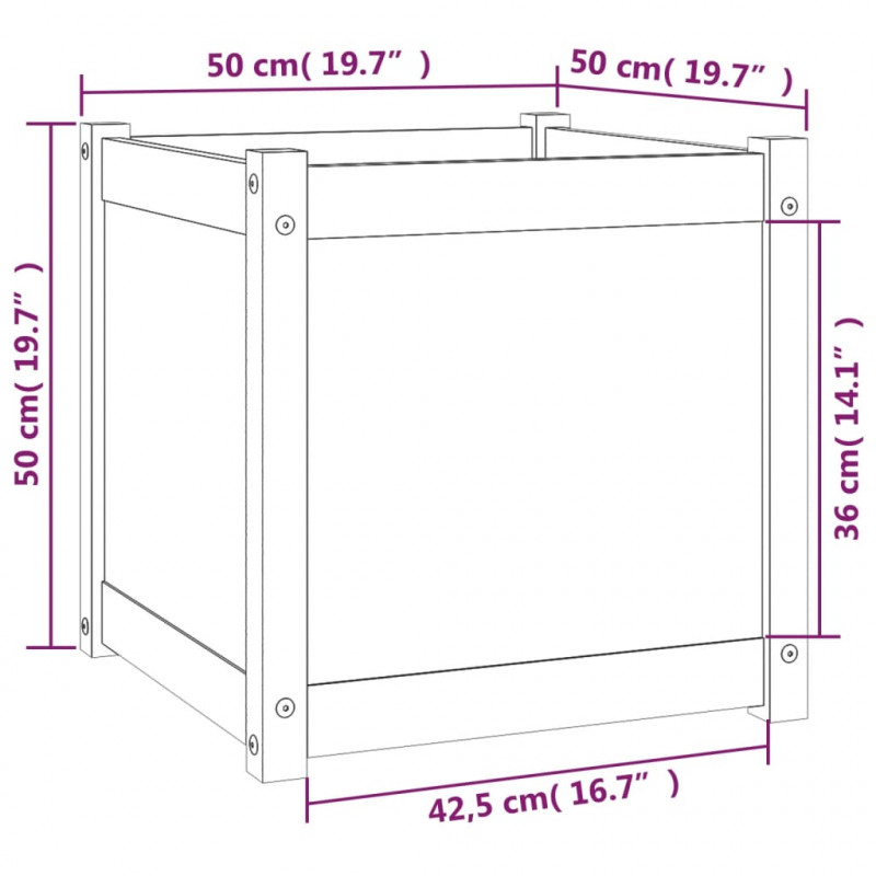 Donice ogrodowe, 2 szt., 50x50x50 cm, lite drewno sosnowe