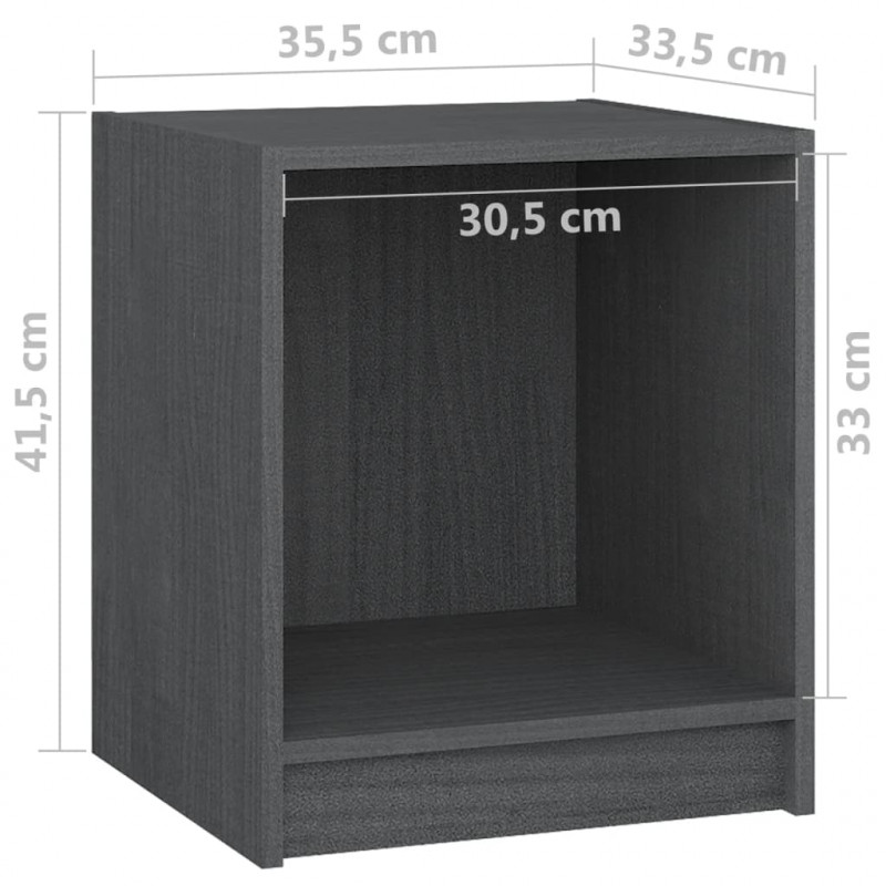 Szafki nocne, 2 szt., szare, 35,5x33,5x41,5 cm, drewno sosnowe