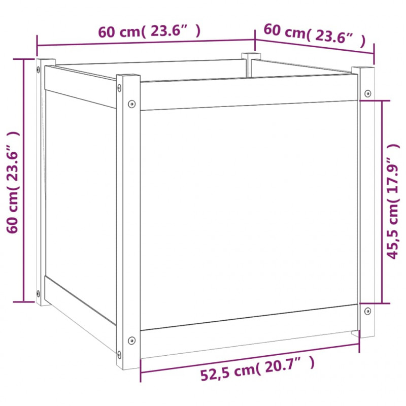 Donice ogrodowe, 2 szt., 60x60x60 cm, lite drewno sosnowe