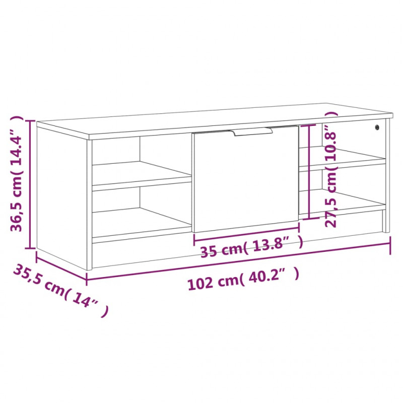 Szafka pod TV, biała, 102x35,5x36,5 cm, materiał drewnopochodny