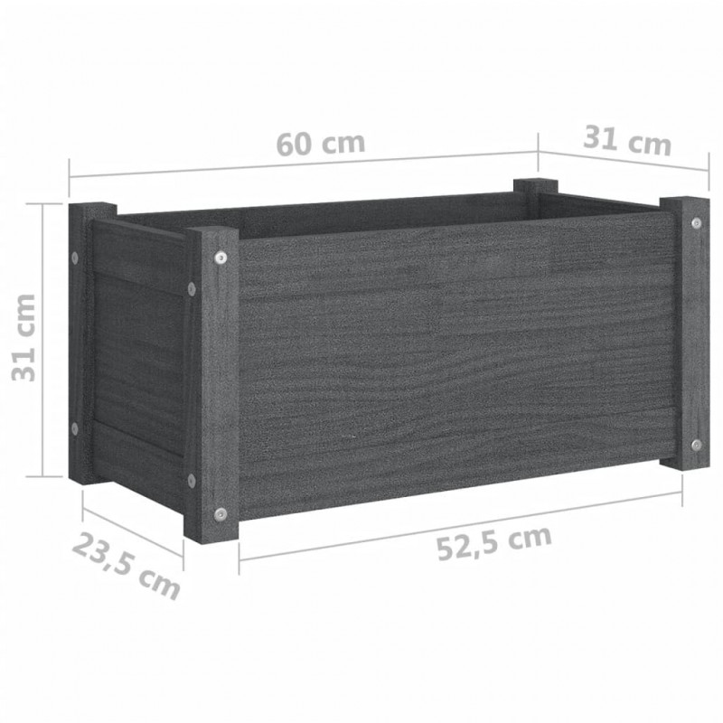Donice ogrodowe, 2 szt., szare, 60x31x31 cm, drewno sosnowe