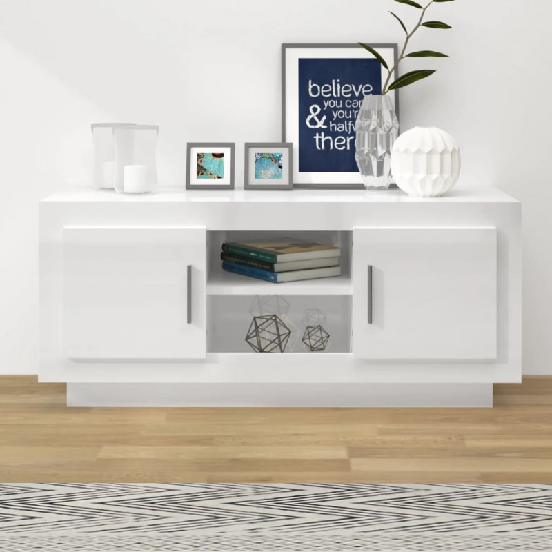 Szafka pod TV, wysoki połysk, biała, 102x35x45 cm