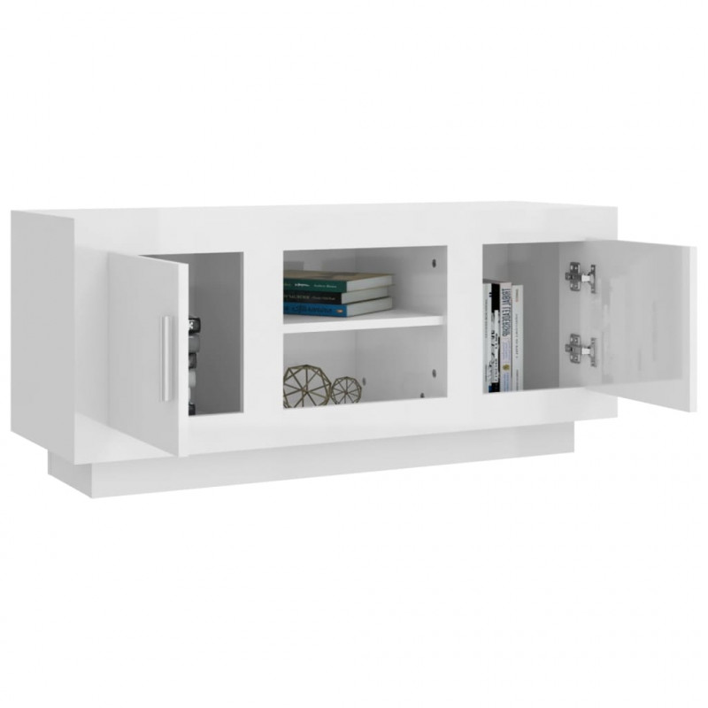 Szafka pod TV, wysoki połysk, biała, 102x35x45 cm