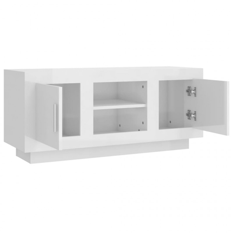 Szafka pod TV, wysoki połysk, biała, 102x35x45 cm