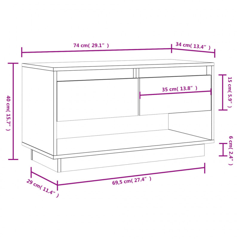 Szafka pod TV, miodowy brąz, 74x34x40 cm, lite drewno sosnowe