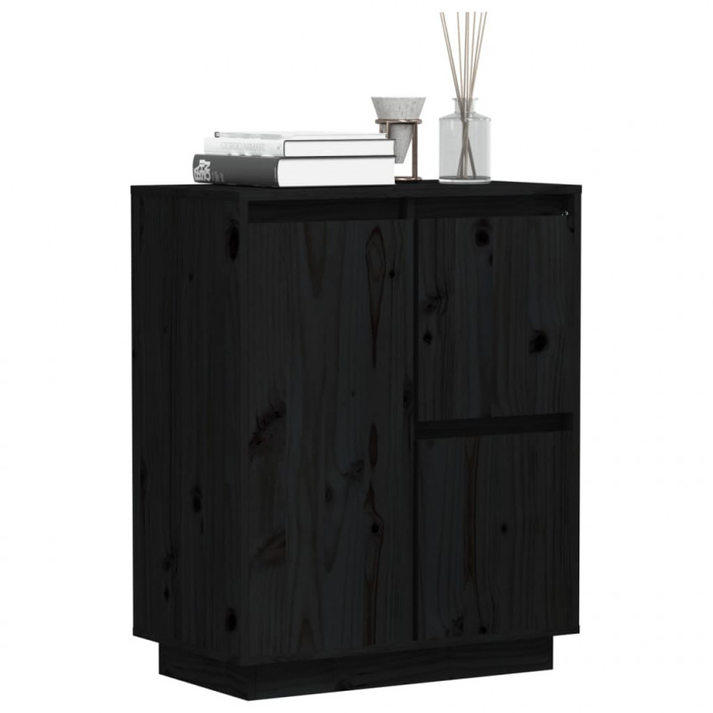 Szafka, czarna, 60 x 34 x 75 cm, lite drewno sosnowe