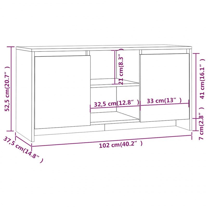Szafka pod TV, przydymiony dąb, 102x37,5x52,5 cm