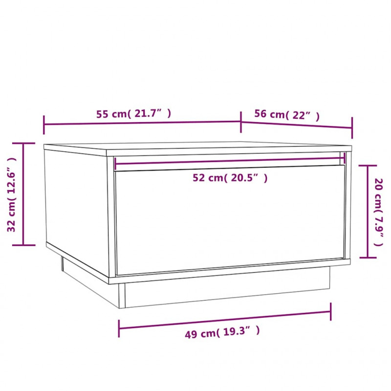 Stolik kawowy, 55x56x32 cm, lite drewno sosnowe