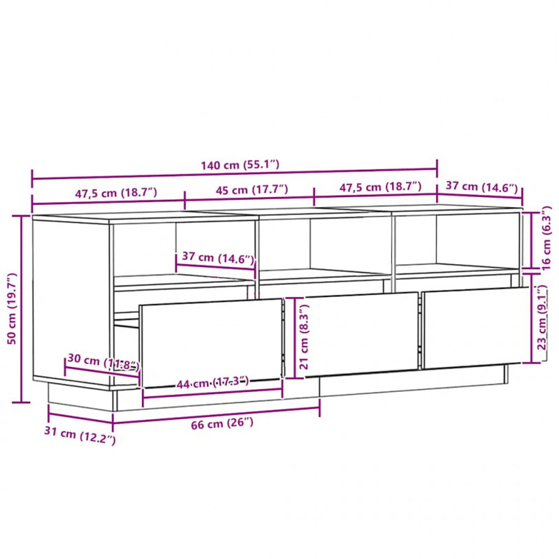 Szafka pod telewizor, 140x37x50 cm, lite drewno sosnowe