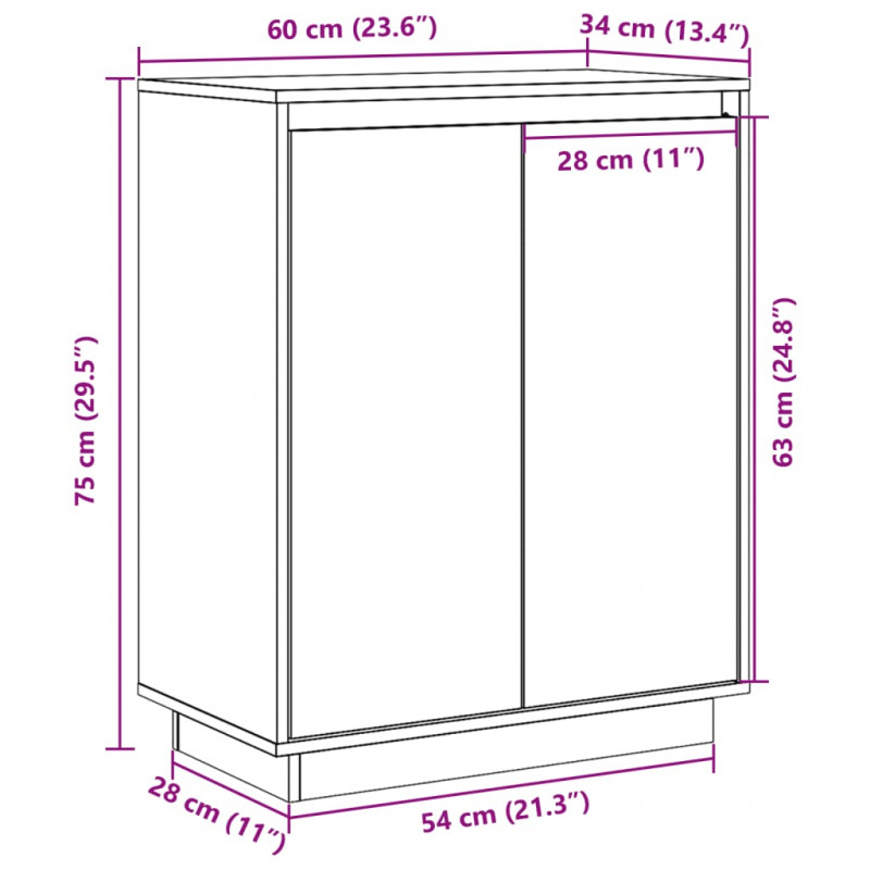 Szafka, czarna, 60x34x75 cm, lite drewno sosnowe