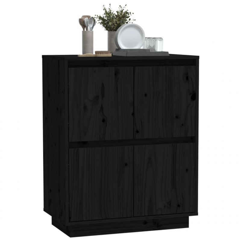 Szafka, czarna, 60 x 34 x 75 cm, lite drewno sosnowe