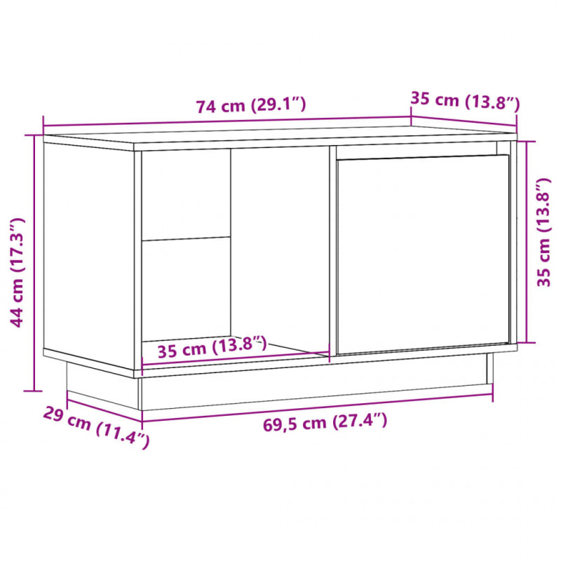 Szafka pod telewizor, 74x35x44 cm, lite drewno sosnowe