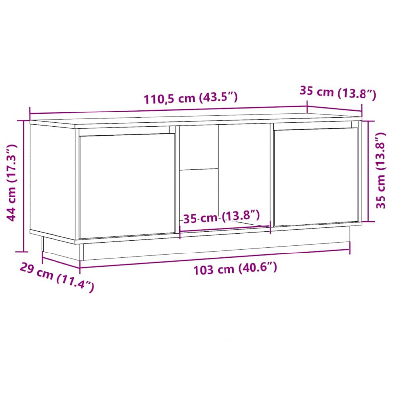 Szafka pod telewizor, biała 110,5x35x44 cm, lite drewno sosnowe