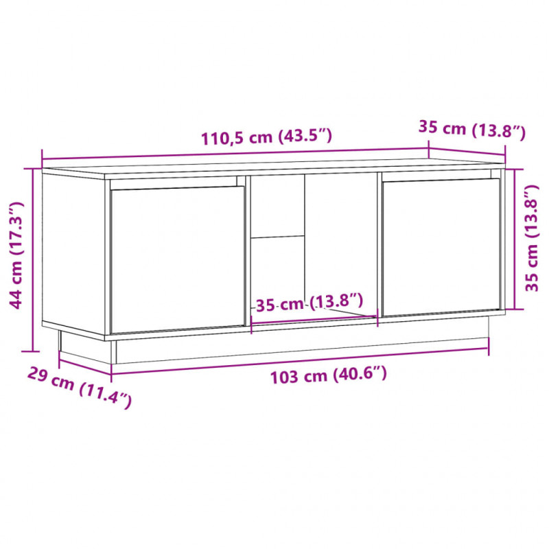 Szafka pod telewizor, szara 110,5x35x44 cm, lite drewno sosnowe