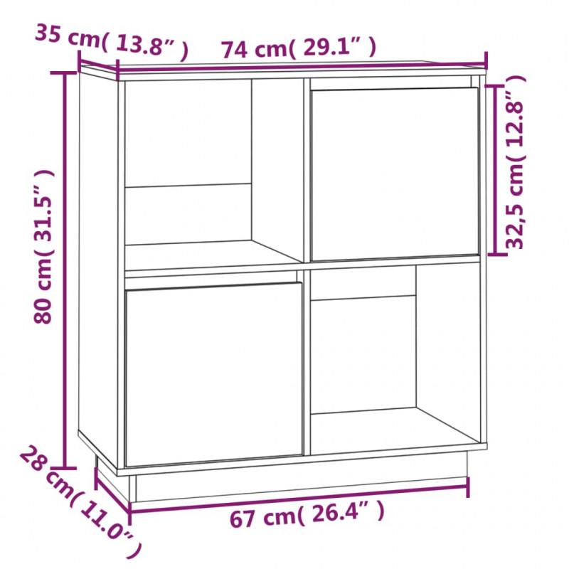 Szafka, 74x35x80 cm, lite drewno sosnowe