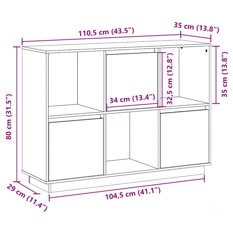 Szafka, 110,5x35x80 cm, lite drewno sosnowe