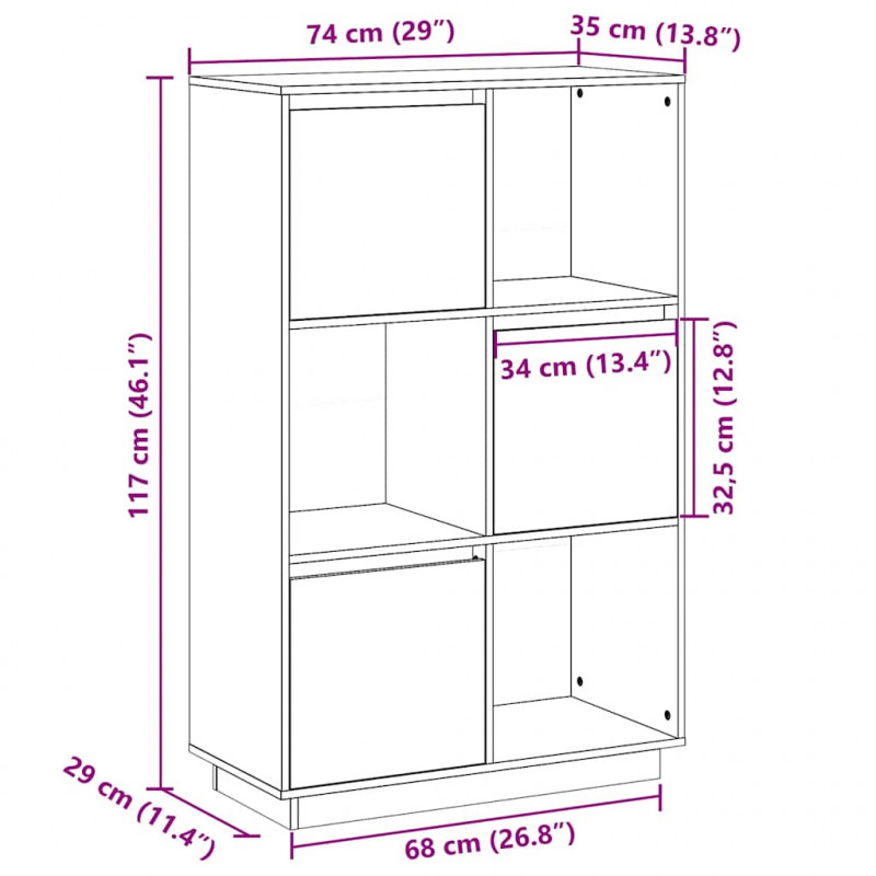 Szafka, 74x35x117 cm, lite drewno sosnowe