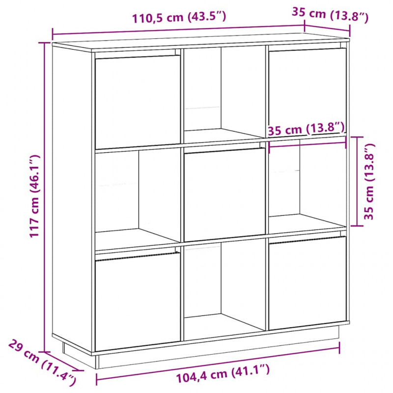 Szafka, 110,5x35x117 cm, lite drewno sosnowe