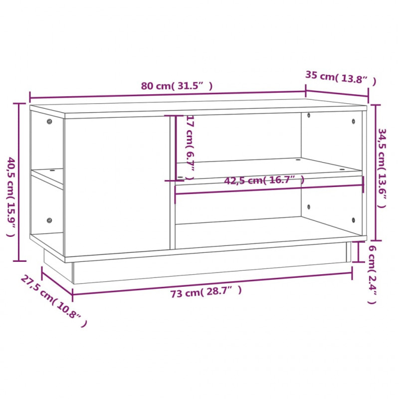 Szafka pod telewizor, szara, 80x35x40,5 cm, lite drewno sosnowe
