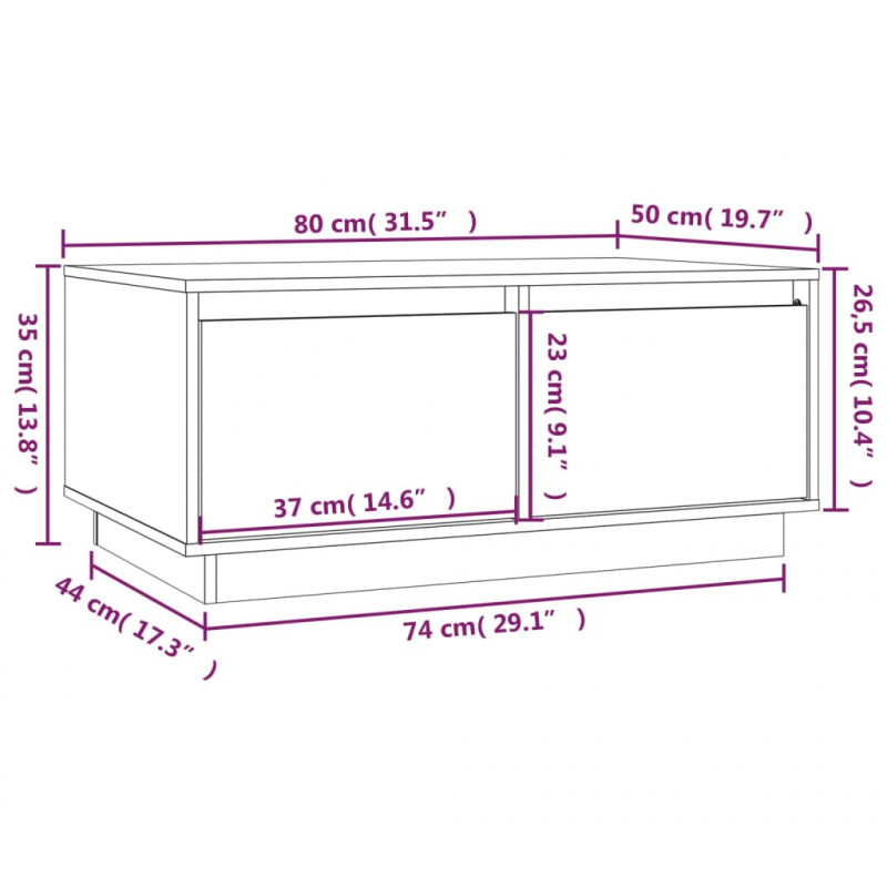 Stolik kawowy, czarny, 80x50x35 cm, lite drewno sosnowe