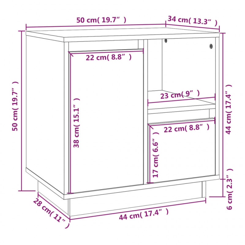 Szafki nocne, 2 szt., 50x34x50 cm, lite drewno sosnowe