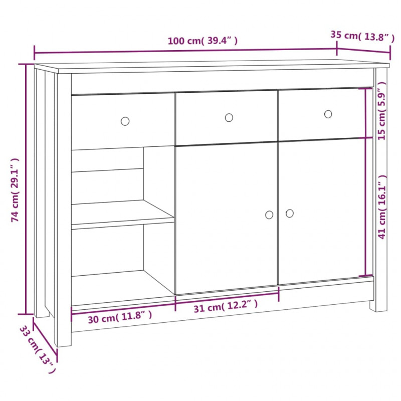 Szafka, 100x35x74 cm, lite drewno sosnowe
