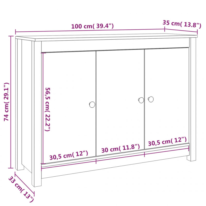 Szafka, szara, 100x35x74 cm, lite drewno sosnowe