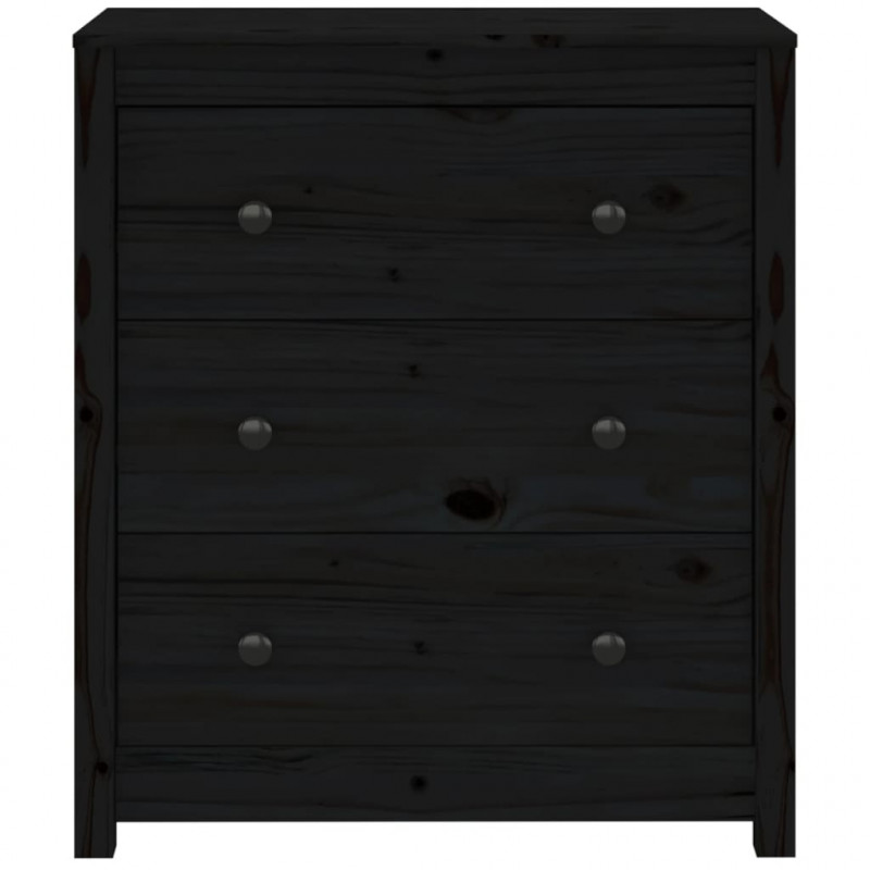 Szafka, czarna, 70x35x80 cm, lite drewno sosnowe