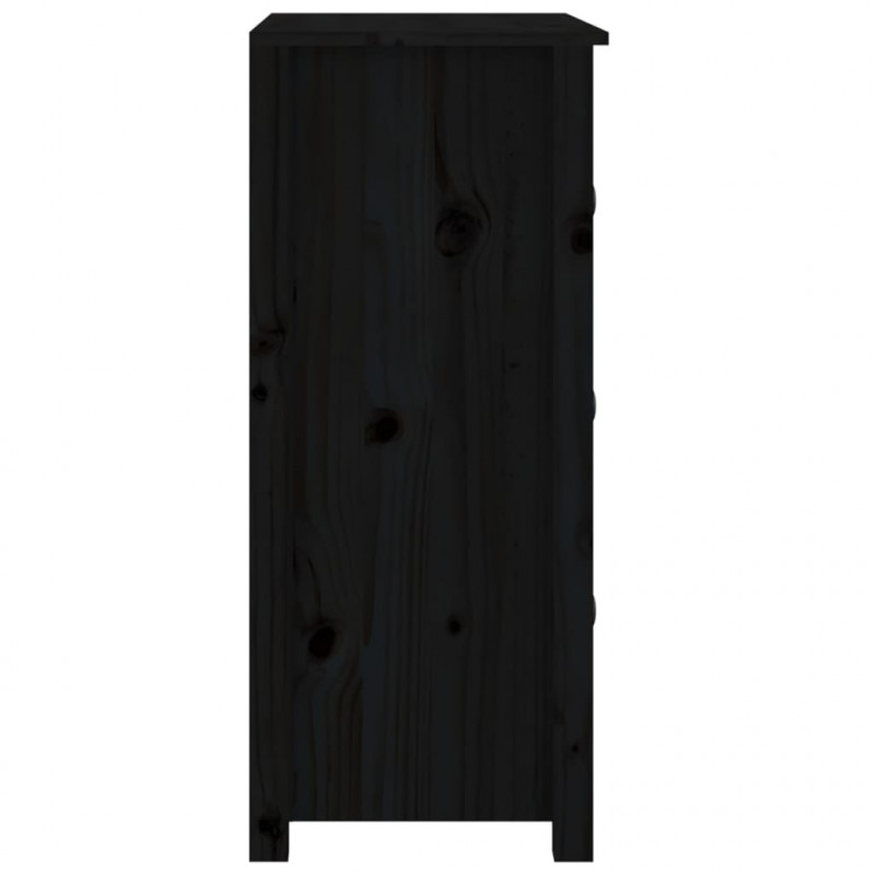 Szafka, czarna, 70x35x80 cm, lite drewno sosnowe