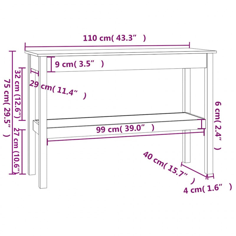 Stolik konsolowy, 110x40x75 cm, lite drewno sosnowe