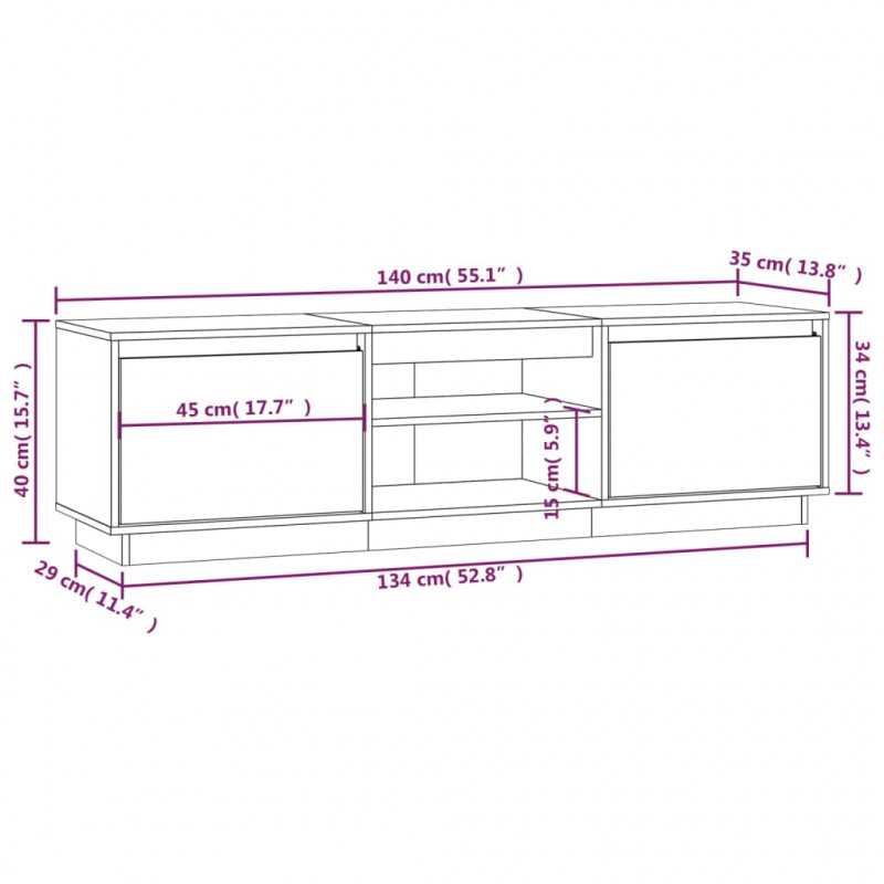 Szafka pod telewizor, szara, 140x35x40 cm, lite drewno sosnowe