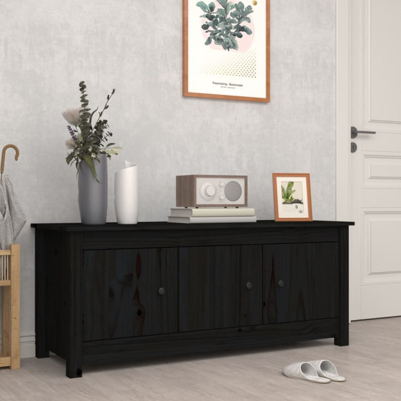 Szafka na buty, czarna, 110x38x45,5 cm, lite drewno sosnowe