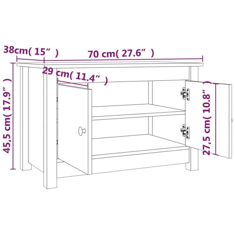 Szafka na buty, 70x38x45,5 cm, lite drewno sosnowe