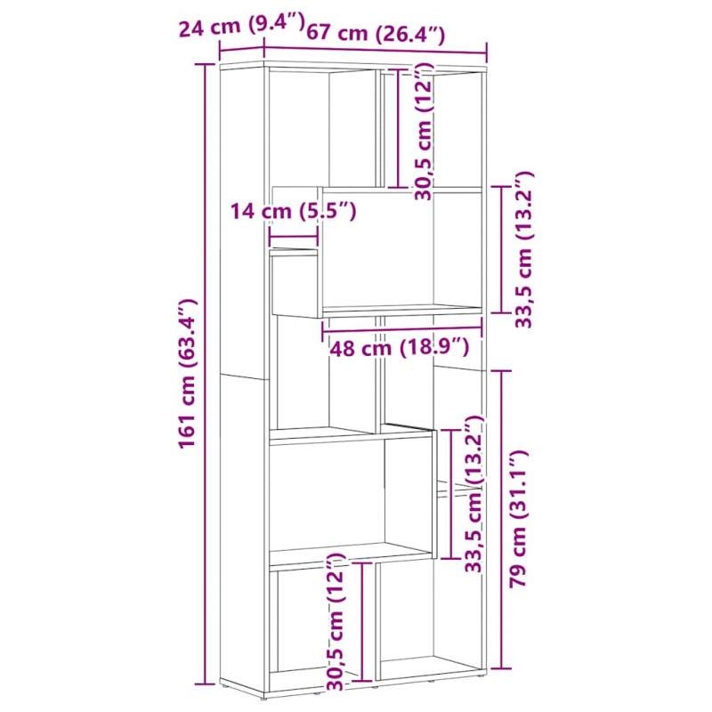 Regał na książki, przydymiony dąb, 67x24x161 cm