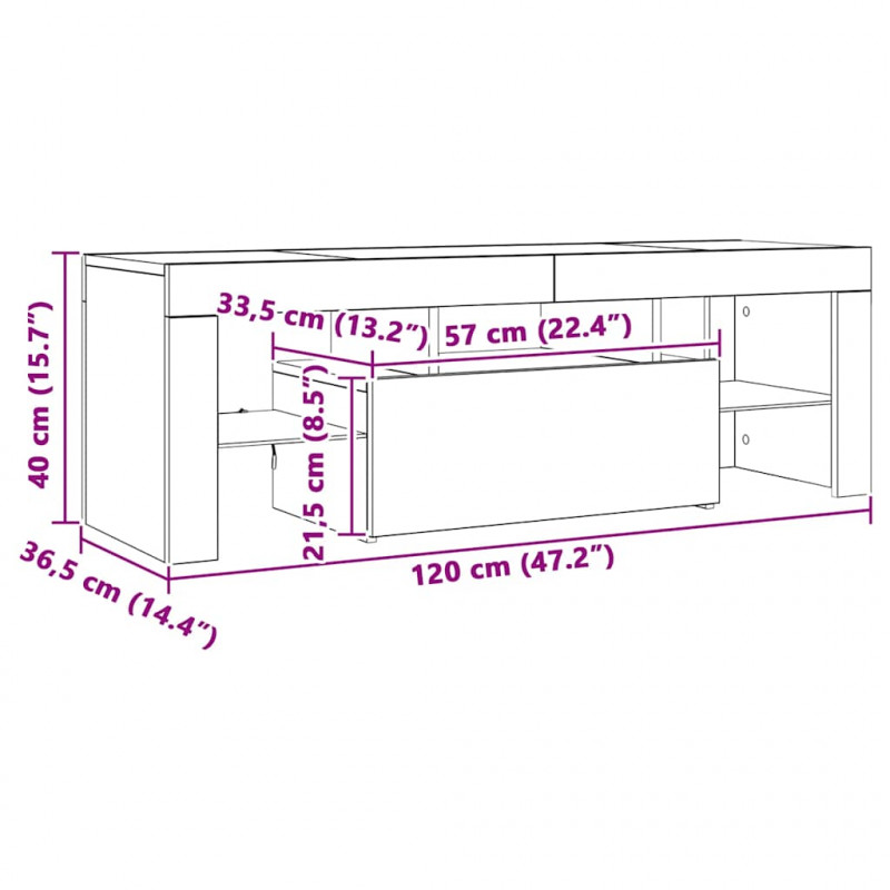 Szafka pod TV z oświetleniem LED, brązowy dąb, 120x35x40 cm