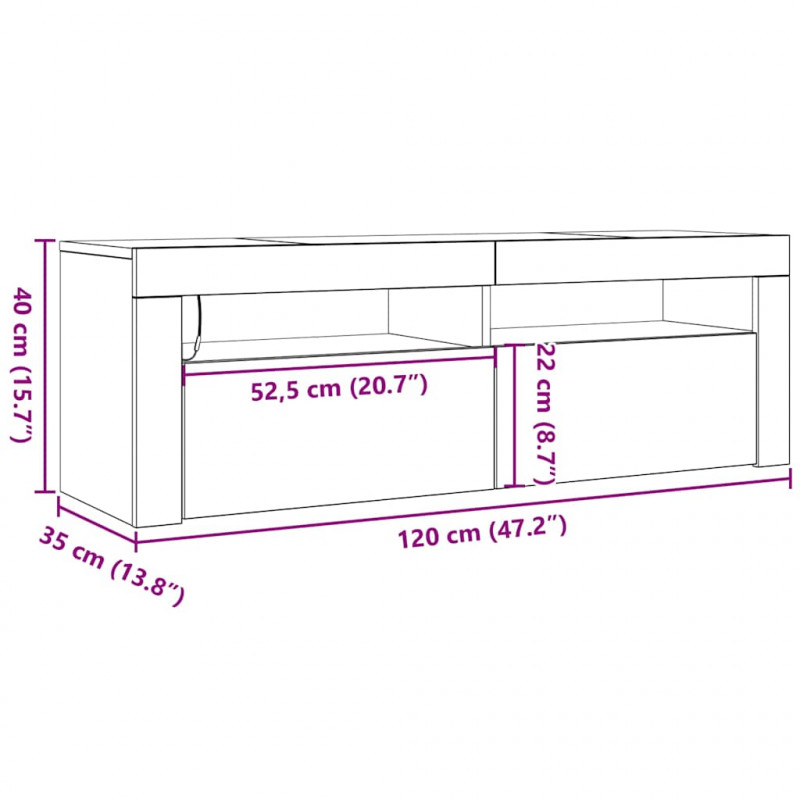 Szafka pod TV z oświetleniem LED, przydymiony dąb, 120x35x40 cm