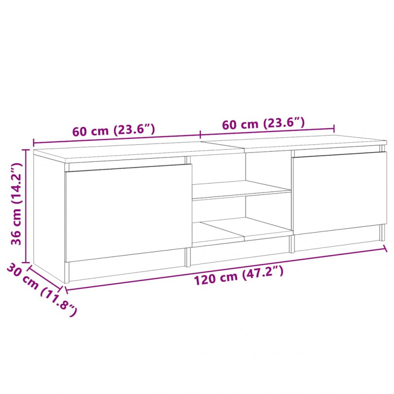 Szafka pod TV z LED, szary dąb sonoma, 120x30x35,5 cm