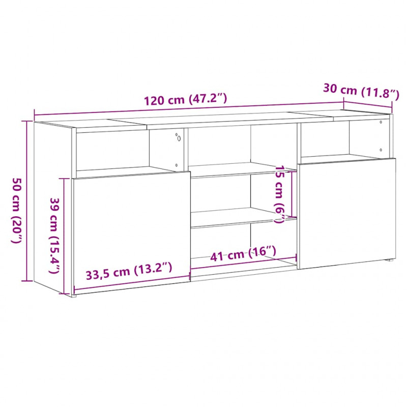Szafka TV z oświetleniem LED, brązowy dąb, 120x30x50 cm