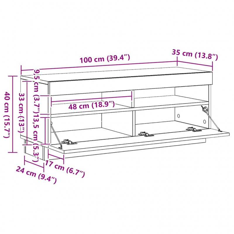 Szafka pod TV z oświetleniem LED szary dąb sonoma, 100x35x40 cm