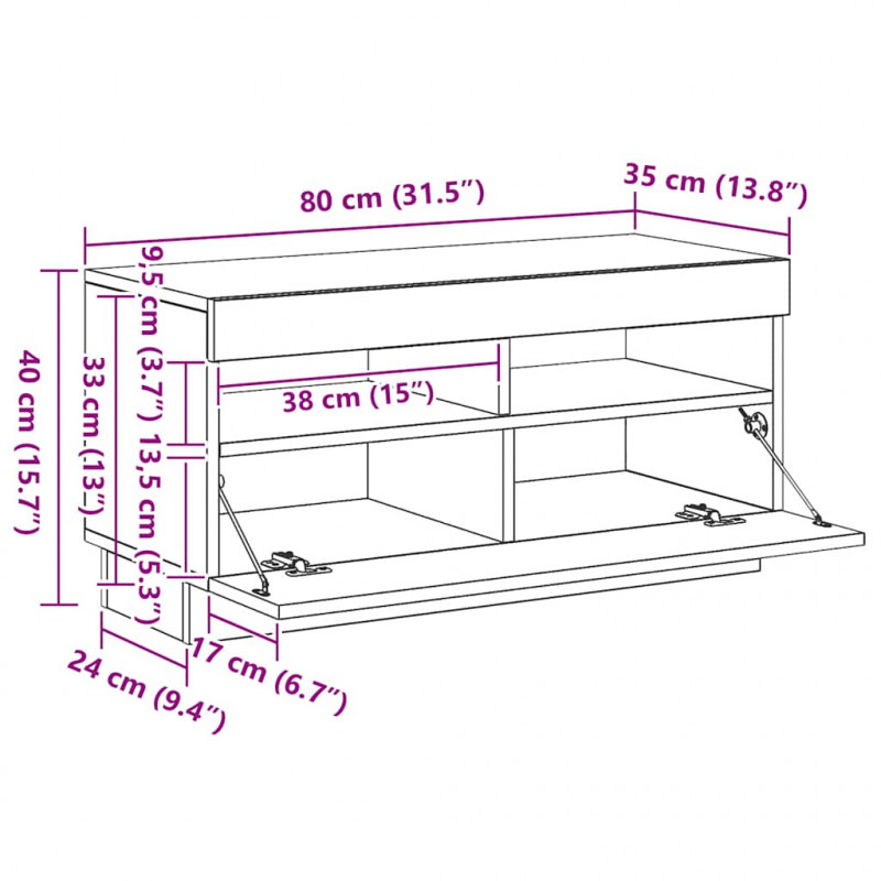 Szafka pod TV z oświetleniem LED, przydymiony dąb, 80x35x40 cm