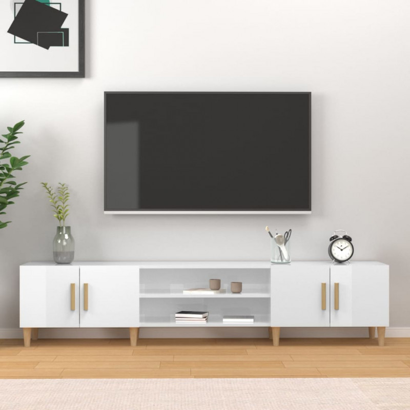Szafka pod TV, wysoki połysk, biała, 180x31,5x40 cm