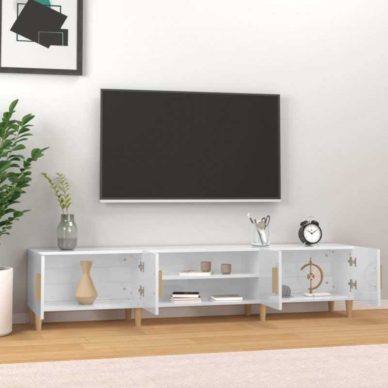 Szafka pod TV, wysoki połysk, biała, 180x31,5x40 cm