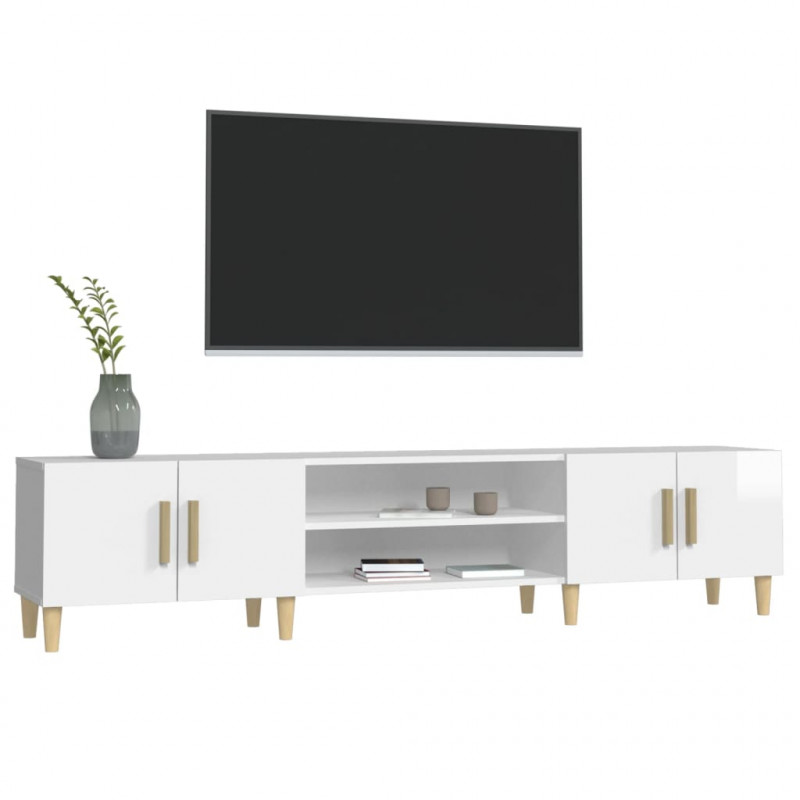 Szafka pod TV, wysoki połysk, biała, 180x31,5x40 cm
