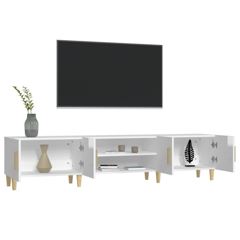 Szafka pod TV, wysoki połysk, biała, 180x31,5x40 cm
