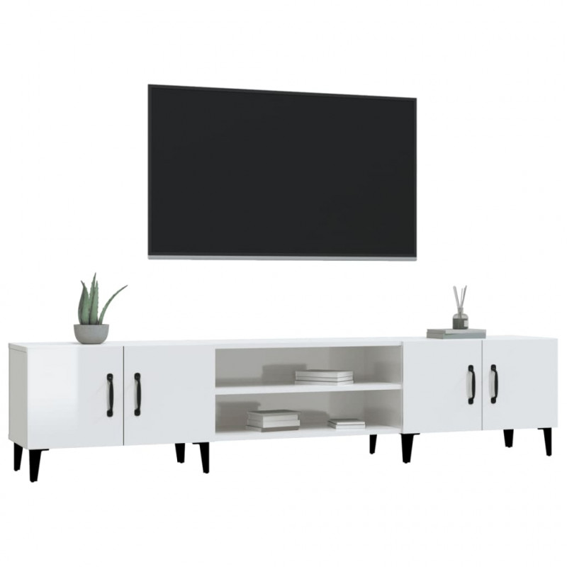 Szafka pod TV, wysoki połysk, biała, 180x31,5x40 cm