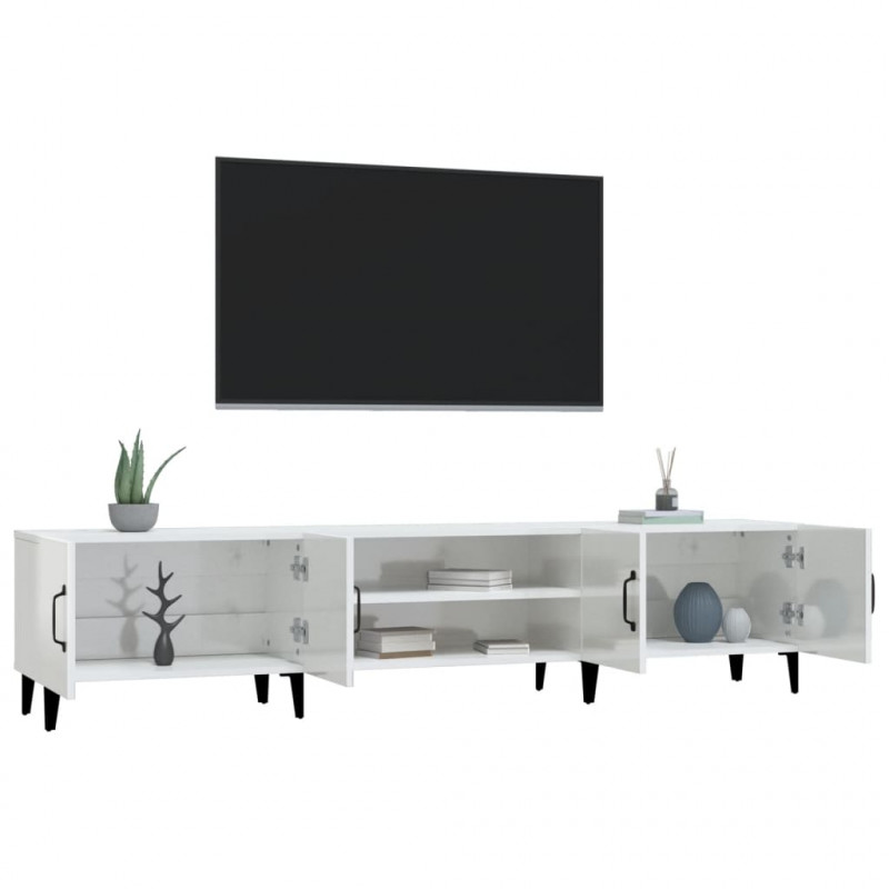 Szafka pod TV, wysoki połysk, biała, 180x31,5x40 cm