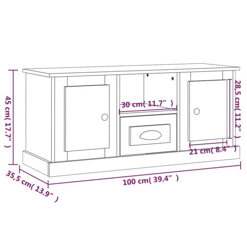 Szafka pod TV, biała, 100x35,5x45 cm, materiał drewnopochodny