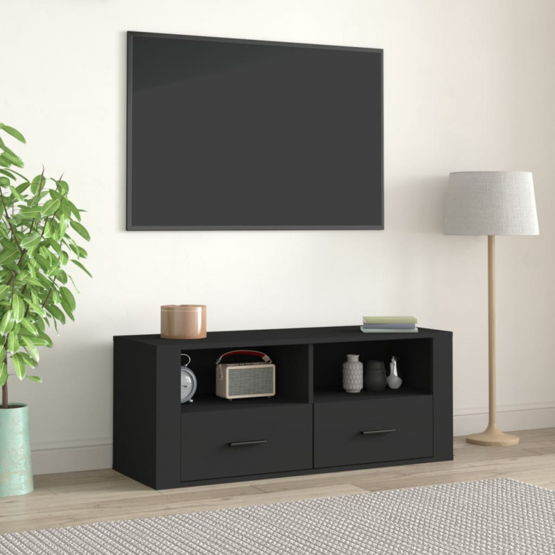 Szafka pod TV, czarna, 100x35x40 cm, materiał drewnopochodny